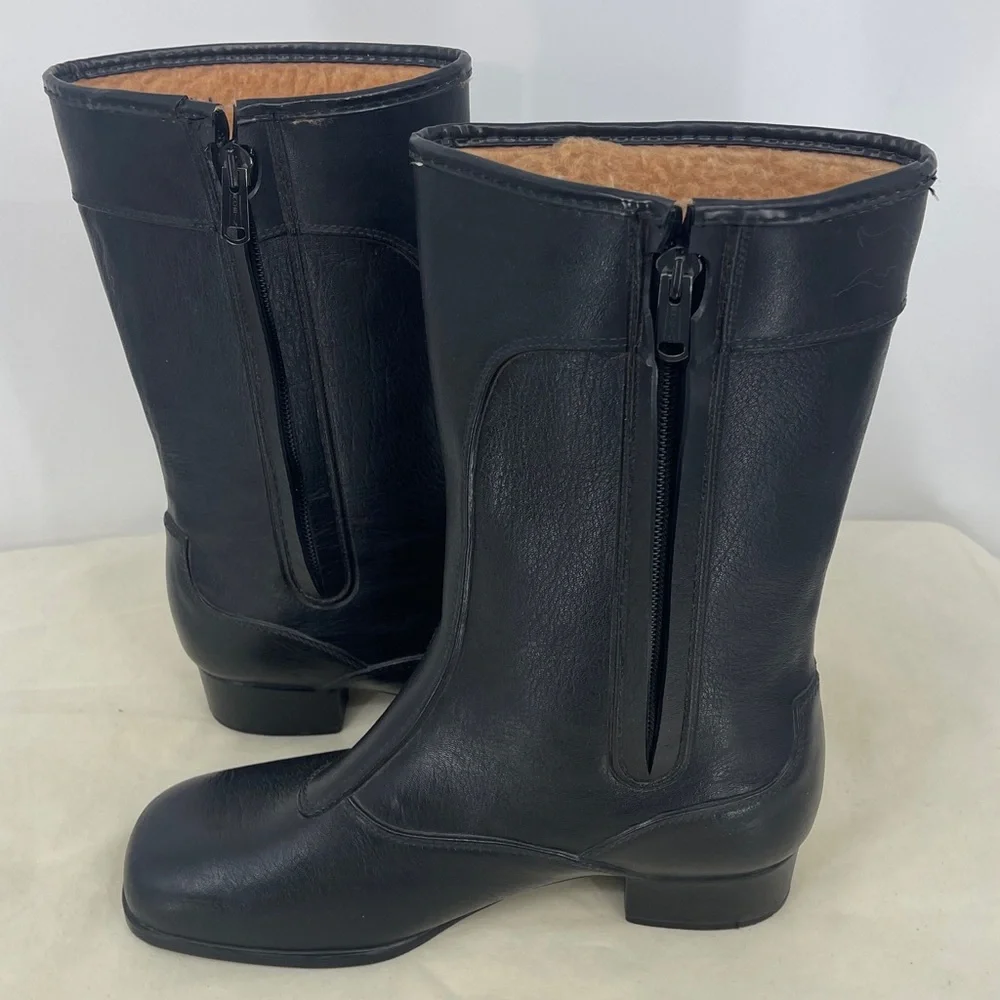 Black RUBBER Women's RAIN Boots SIZE 8 FLEESE LINED SIDE ZIPPER